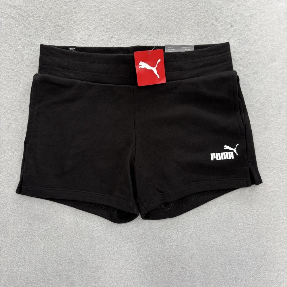 Puma Shorts Womens Small Black ESS 4" Sweat Terry Gym Training Running Sports